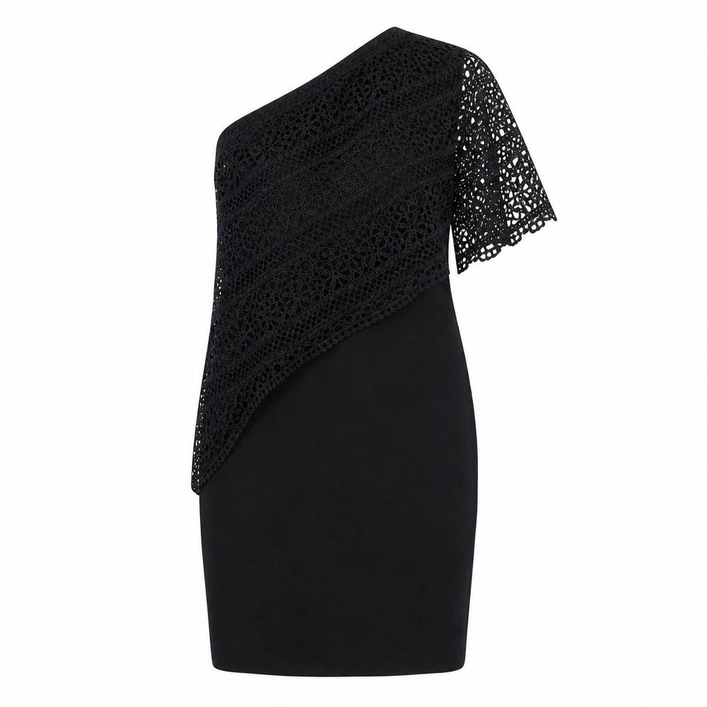 Lauren Ralph Lauren One Shoulder Lace Cocktail Dress Black Size 8 NWT‎